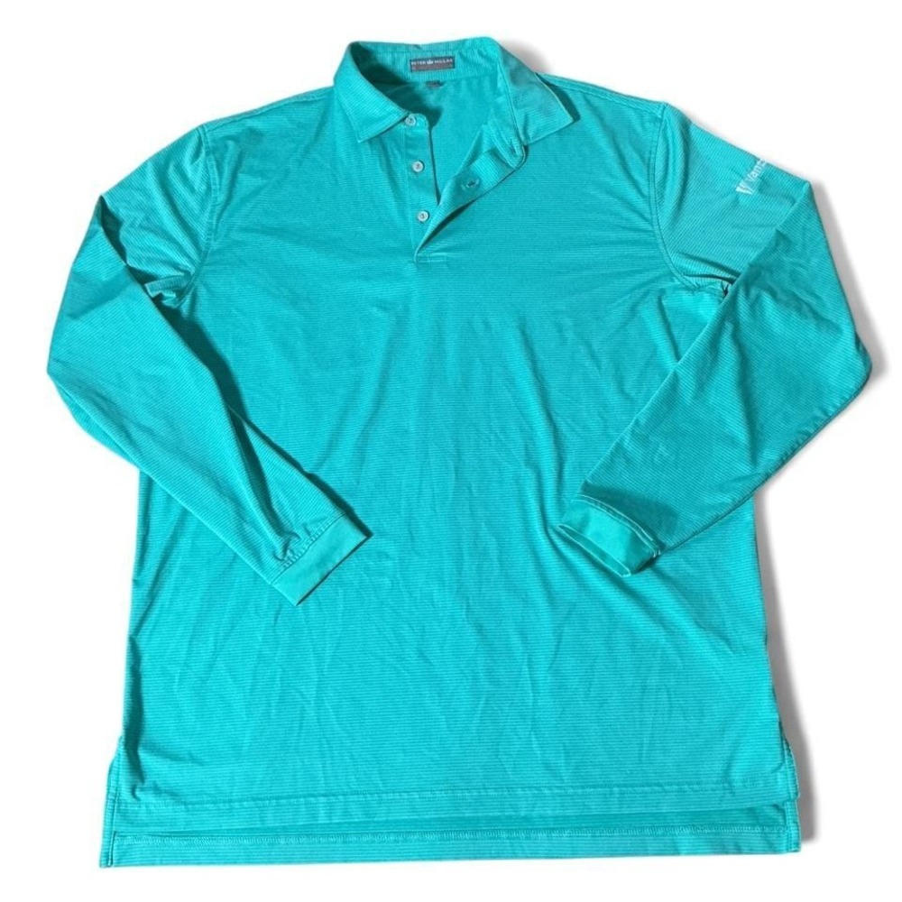 Peter Millar Summer Golf Comfort Mens L Long Sleeve‎ Polo Green Stripe MF13EK26